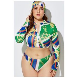 Plus Size Zip Up 3pc SwimSuit